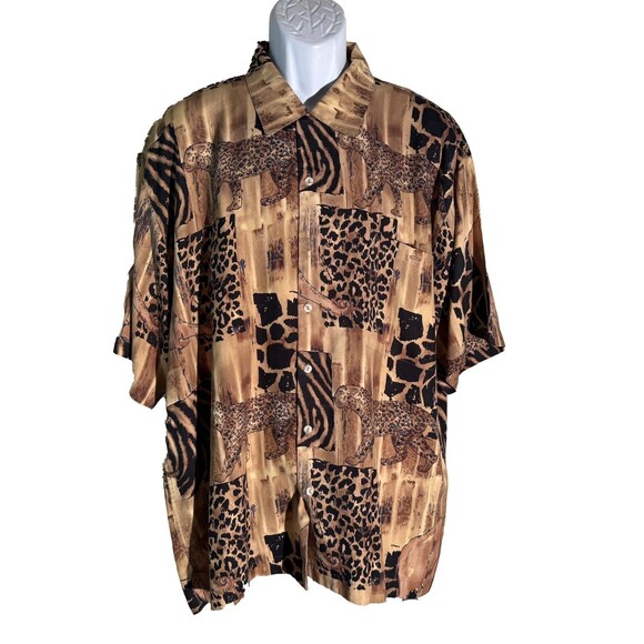 Burma Bibas Men's Hawaiian Shirt 100% Silk Sz XL Safari Tigers Elephants Cheetah - Picture 1 of 5
